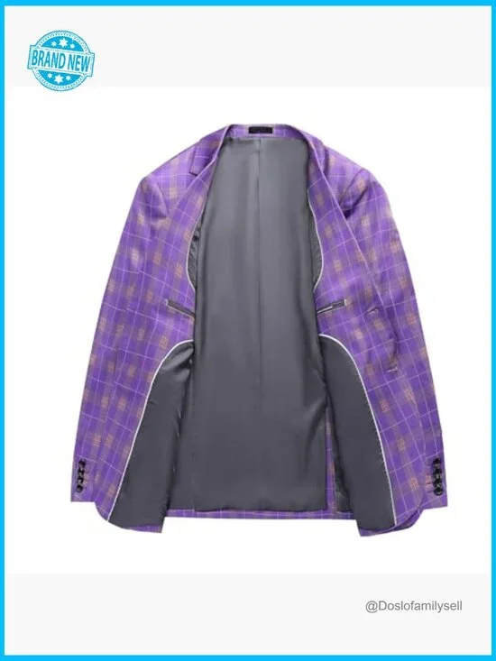 Classic Slim Fit Plaid Blazer Casual Sport Coat for Wedding Party - Picture 4 of 7